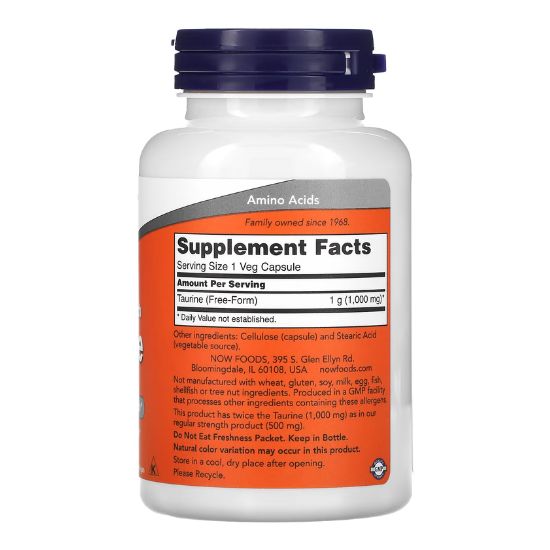 Taurine, 1000mg Double Strength, 100 vcaps, NOW Foods - Vitax.ro