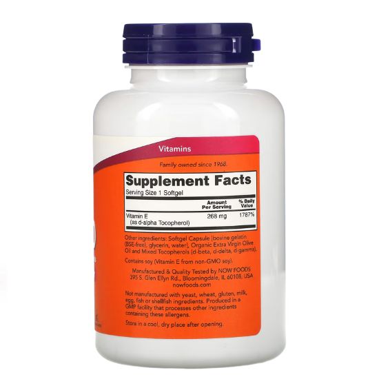 Vitamin E-400 with Mixed Tocopherols, 250 softgels, NOW Foods - Vitax.ro