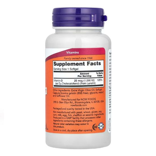 Vitamin D-3, 1000 IU, 180 softgels, NOW Foods - Vitax.ro