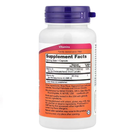 Vitamin D-3 & K-2, 120 vcaps, NOW Foods - Vitax.ro