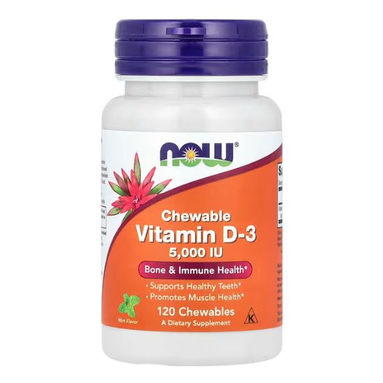 Vitamin D-3, 5000 IU (Chewable), 120 chewables, NOW Foods - Vitax.ro