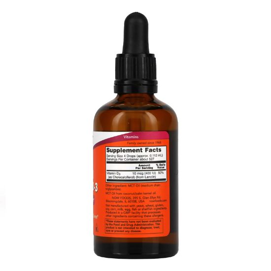Vitamin D-3 Liquid, 400 IU, 59 ml, NOW Foods - Vitax.ro