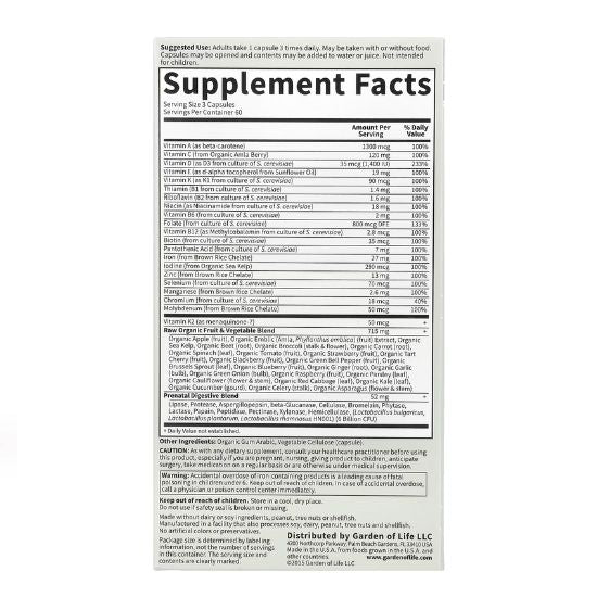 Vitamin Code Raw Prenatal, 180 vcaps, Garden of Life - Vitax.ro