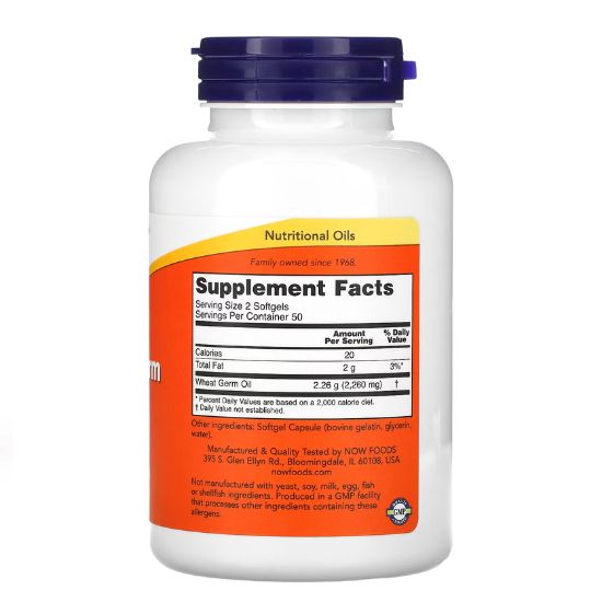 Wheat Germ Oil, 1130mg, 100 softgel, NOW Foods - Vitax.ro
