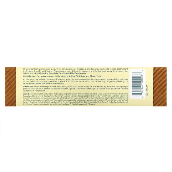 Whitening Complete Care Toothpaste, Simply Mint, 150g, Himalaya Herbal - Vitax.ro