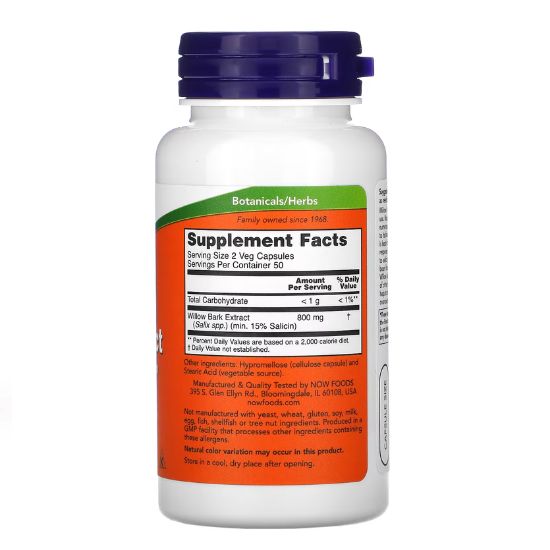 Willow Bark Extract, 400mg, 100 caps, NOW Foods - Vitax.ro