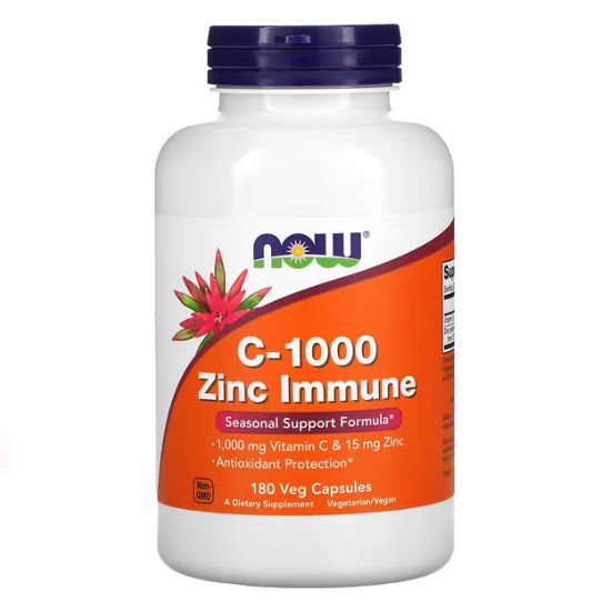 C-1000 Zinc Immune, 180 vcaps, NOW Foods - Vitax.ro