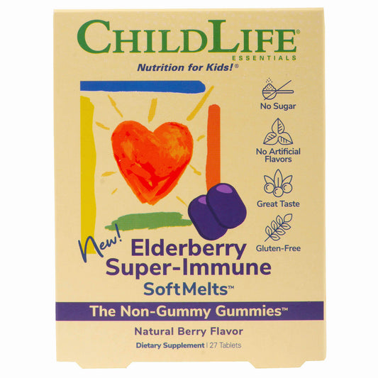 Elderberry Super-Immune SoftMelts, Childlife Essentials, Gust de Zmeura, SoftMelts, Cutie cu 27 Tablete Masticabile, 3 Blistere cu 9 Tablete - Vitax.ro