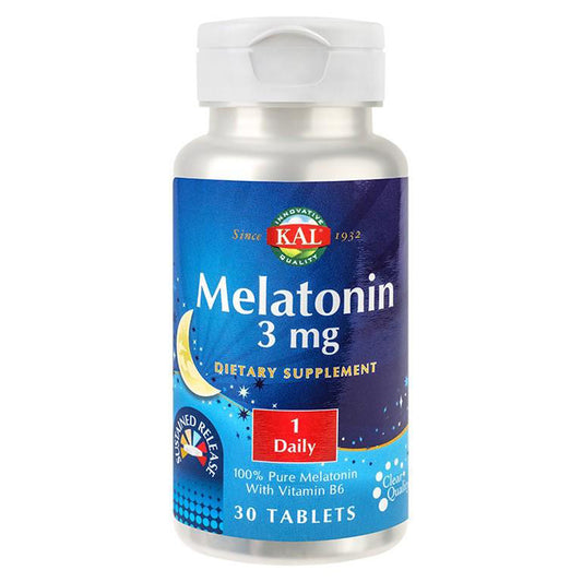 Melatonin 3mg, KAL, Cu Eliberare Prelungita, 30 Tablete - Vitax.ro