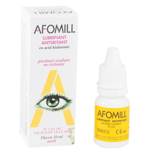Picaturi Oculare Lubrifiante si Antiiritante cu Acid Hialuronic, Afomill, 10ml - Vitax.ro