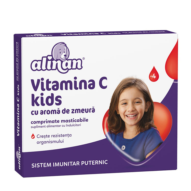 Vitamina C Kids Zmeura Alinan, Fiterman Pharma, 20 Comprimate Masticabile - Vitax.ro