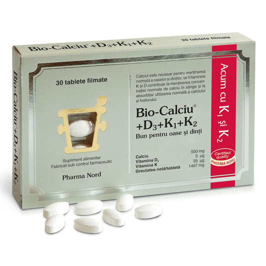 Bio-Calciu+D3+K1+K2, Pharma Nord, 30 Tablete - Vitax.ro