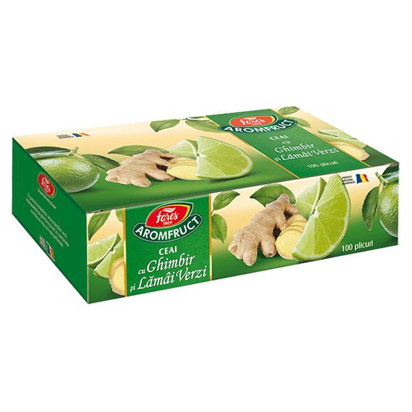 Aromfruct Ceai cu Ghimbir si Lamai Verzi, Fares, 100 Plicuri - Vitax.ro