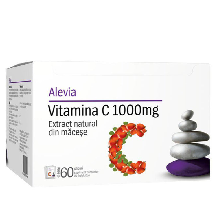 Vitamina C 1000mg Extract Natural din Macese Solubil, Alevia, 60 Plicuri - Vitax.ro