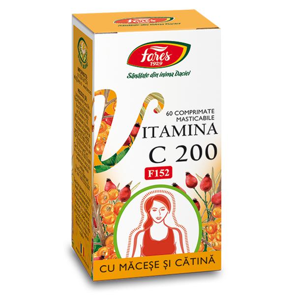 Vitamina C 200 Mg cu Macese si Catina F152, Fares, 60 Comprimate Masticabile - Vitax.ro