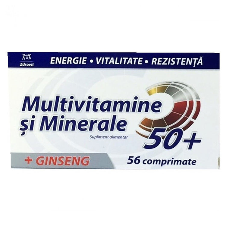 Multivitamine Si Minerale Cu Ginseng 50+, Zdrovit, 56 Comprimate - Vitax.ro