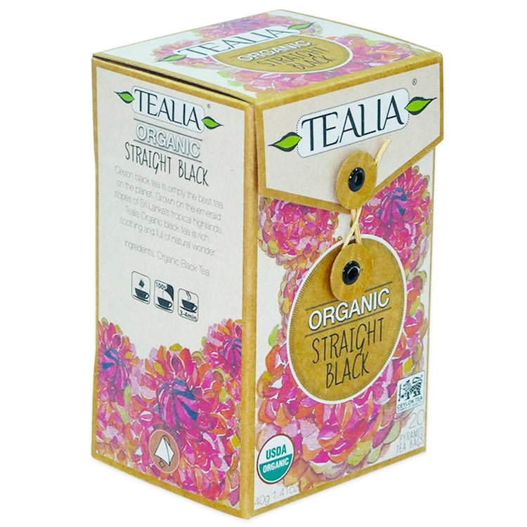 Organic Straight Black, Tealia, Cutie cu 20 Plicuri Piramida x 2g - Vitax.ro