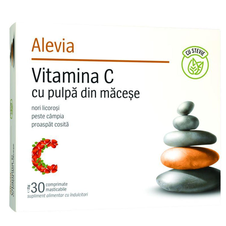 Vitamina C cu Pulpa din Macese cu Stevie, Alevia, 30 Comprimate - Vitax.ro