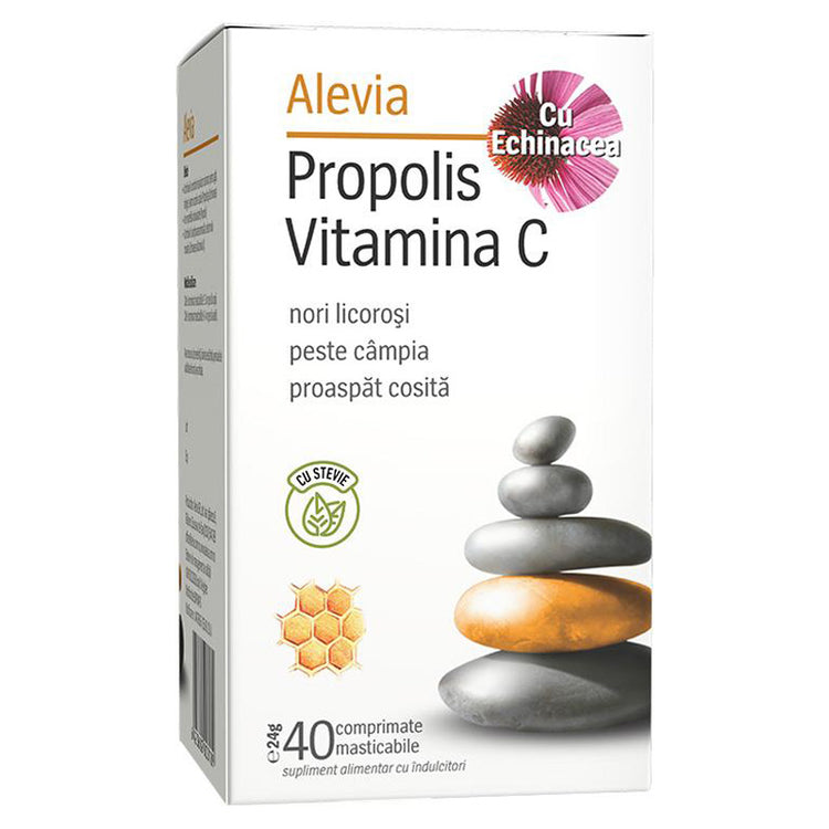 Propolis Vitamina C cu Echinacea si Stevie, Alevia, 40 Comprimate Masticabile - Vitax.ro