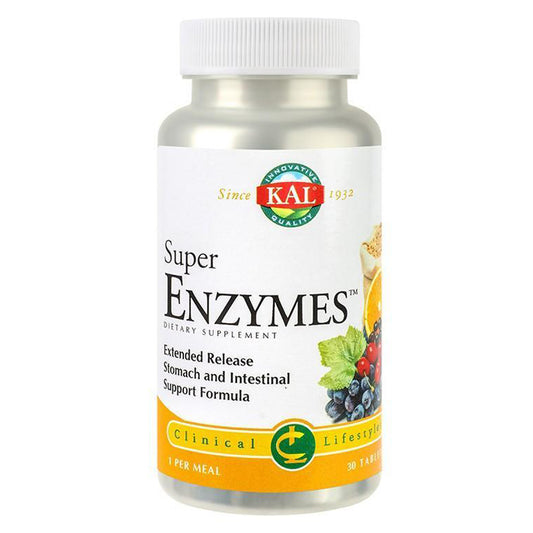 Super Enzymes, KAL, Cu Eliberare Prelungita Bi-Layer, 30 Tablete - Vitax.ro