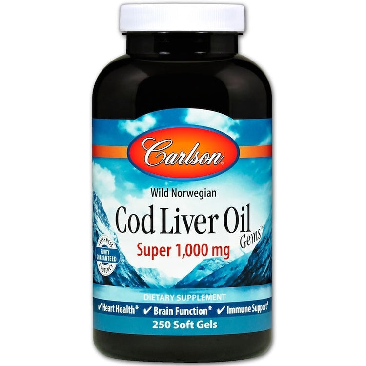Wild Norwegian Cod Liver Oil Gems, 1000mg - 250 softgels - Vitax.ro