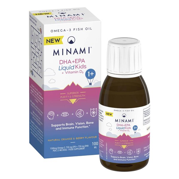 DHA+EPA Liquid Kids + Vitamin D3, Natural Orange & Berry - 100 ml. - Vitax.ro