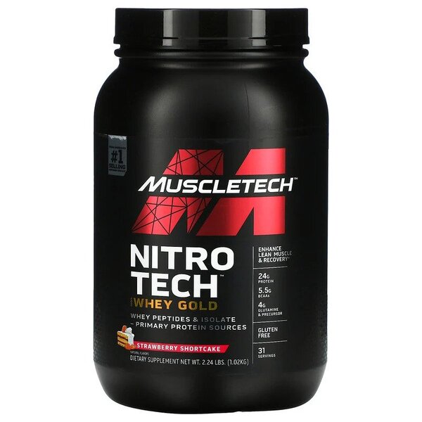 Nitro-Tech 100% Whey Gold, Strawberry Shortcake - 1020g - Vitax.ro