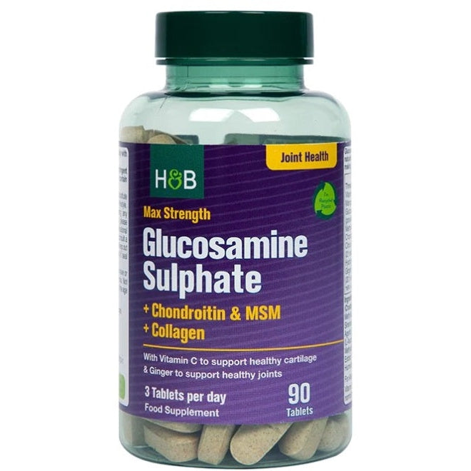 Max Strength Glucosamine Sulphate + Chondroitin & MSM + Collagen - 90 tabs - Vitax.ro