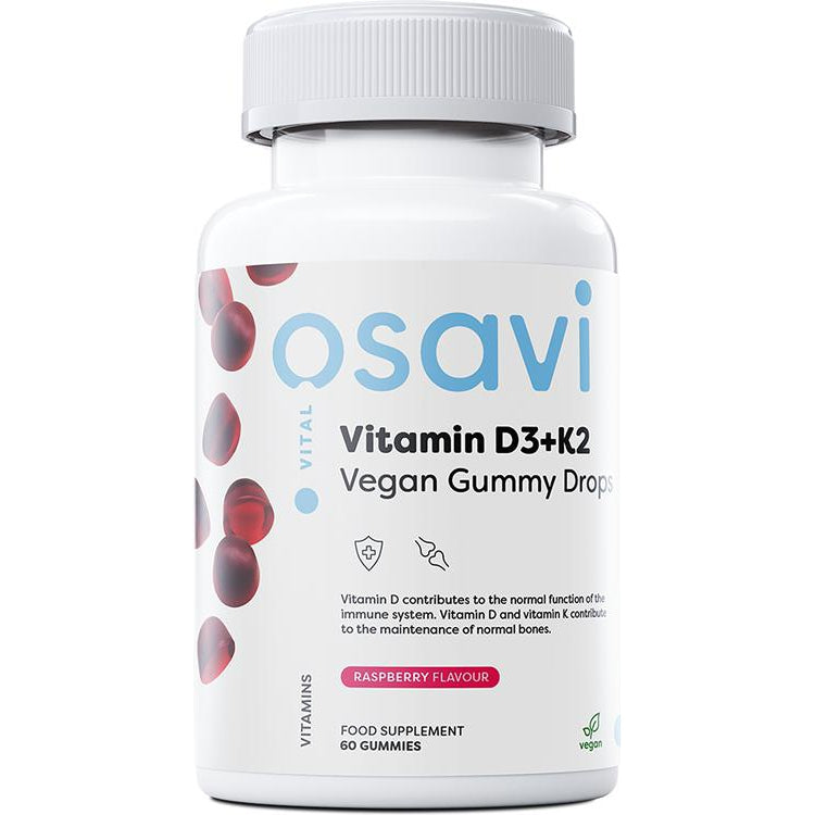 Vitamin D3 + K2 Vegan Gummy Drops, Raspberry - 60 gummies - Vitax.ro