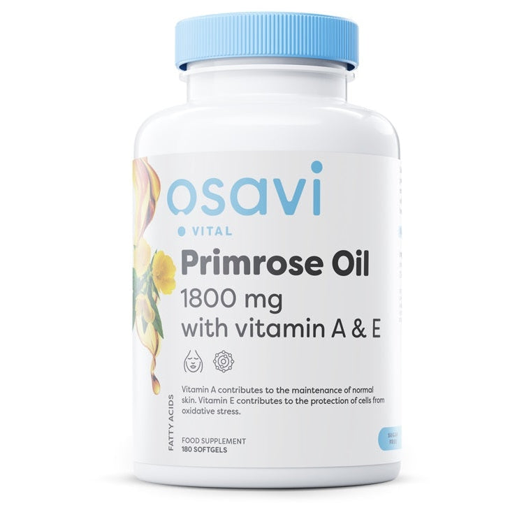 Primrose Oil with Vitamin A & E, 1800mg - 180 softgels - Vitax.ro