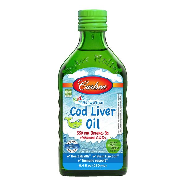 Kid's Cod Liver Oil, 550mg Natural Green Apple - 250 ml. - Vitax.ro