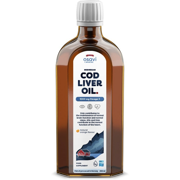 Norwegian Cod Liver Oil, 1000mg Omega 3 (Orange) - 250 ml. - Vitax.ro