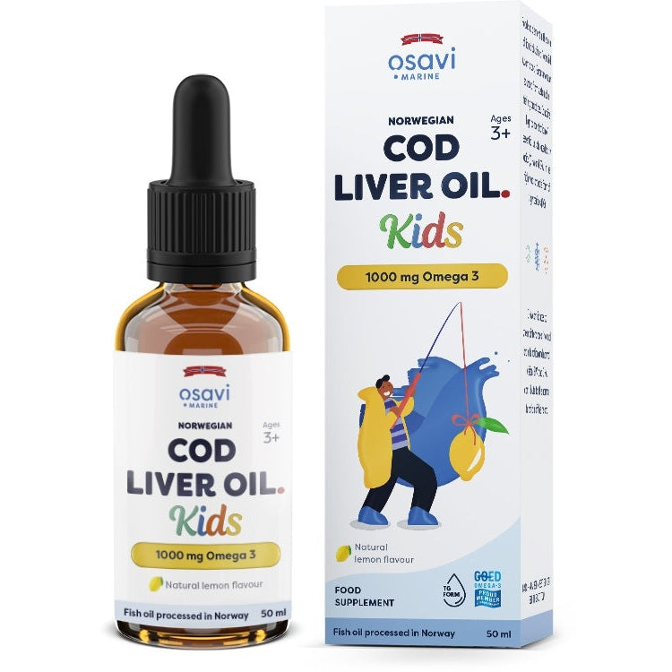 Norwegian Cod Liver Oil Kids, 1000mg Omega 3 (Lemon) - 50 ml. - Vitax.ro
