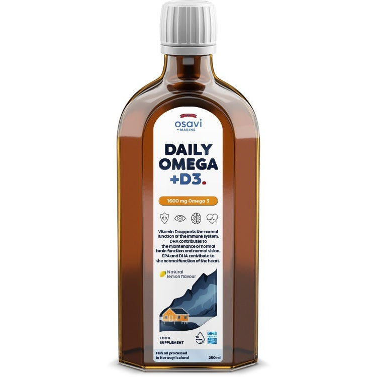 Daily Omega + D3, 1600mg Omega 3 (Natural Lemon) - 250 ml. - Vitax.ro