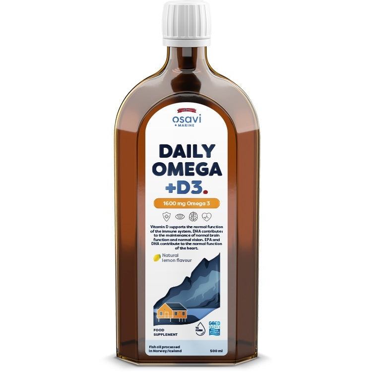 Daily Omega + D3, 1600mg Omega 3 (Natural Lemon) - 500 ml. - Vitax.ro