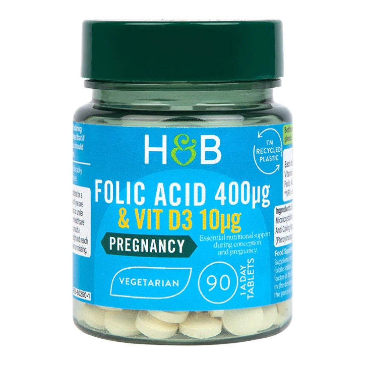 Folic Acid 400mcg, with Vit D3 10mcg - 90 tabs - Vitax.ro