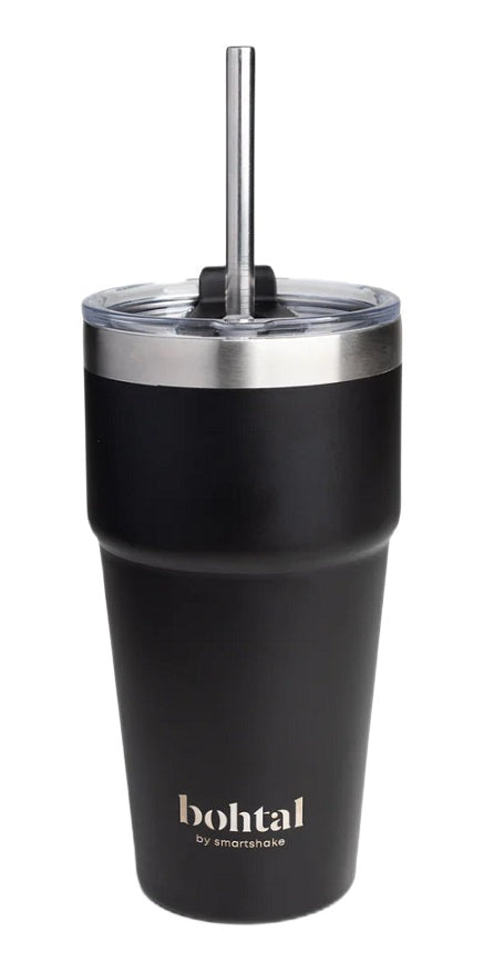 Bohtal Double Insulated Travel Mug with Straw, Black - 600ml. - Vitax.ro
