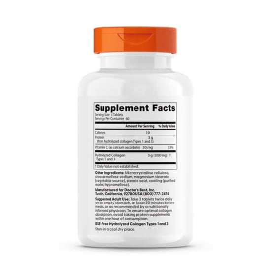 Collagen Types 1 and 3 cu Vitamina C, 1000mg, 180 tabs, Doctor's Best - Vitax.ro