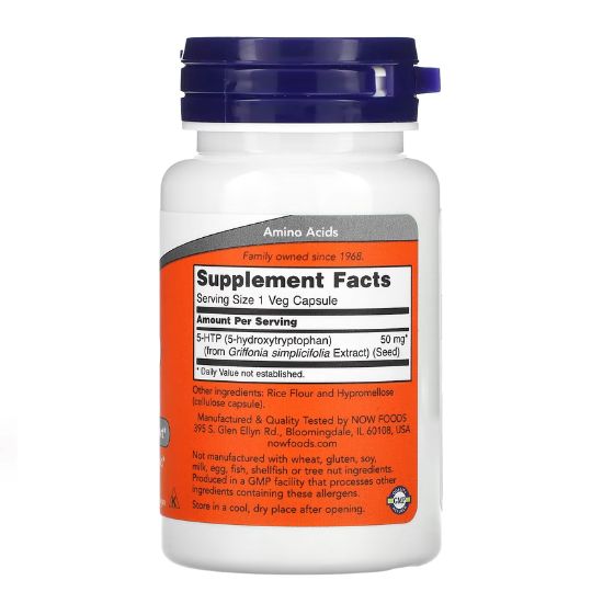 5-HTP, 50mg, 30 vcaps, NOW Foods - Vitax.ro