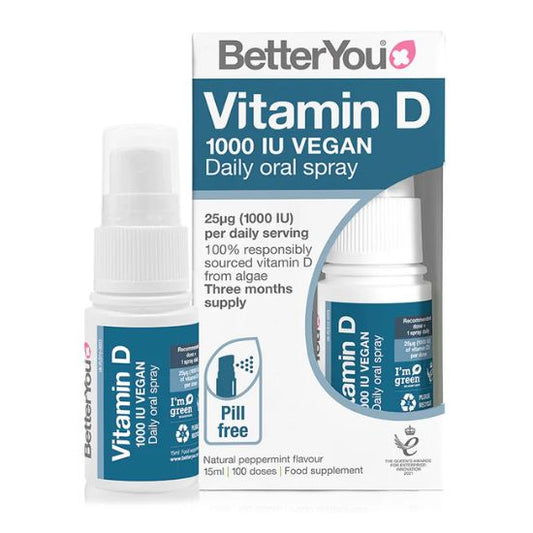 D1000 Vegan Vitamin D Oral Spray, Natural Peppermint, 15 ml, BetterYou - Vitax.ro
