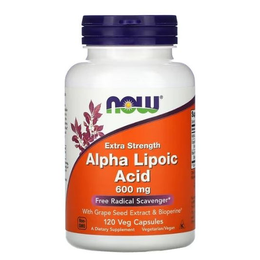 Alpha Lipoic Acid with Grape Seed Extract & Bioperine, 600mg, 120 vcaps, NOW Foods - Vitax.ro