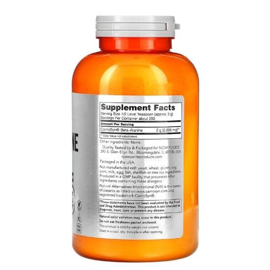 Beta Alanine, 2000mg (Powder), 500g, NOW Foods - Vitax.ro