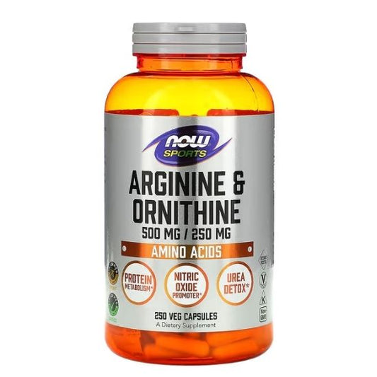 Arginine & Ornithine, 500/250, 250 vcaps, NOW Foods - Vitax.ro