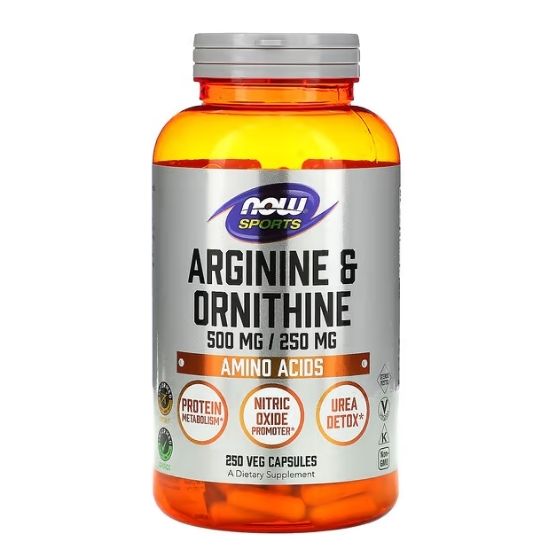 Arginine & Ornithine, 500/250, 250 vcaps, NOW Foods - Vitax.ro