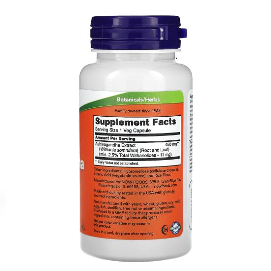 Ashwagandha Extract, 450mg, 90 vcaps, NOW Foods - Vitax.ro