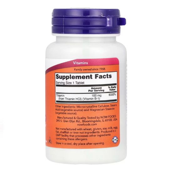 Vitamina B-1 100 mg, 100 Tablete, NOW Foods - Vitax.ro