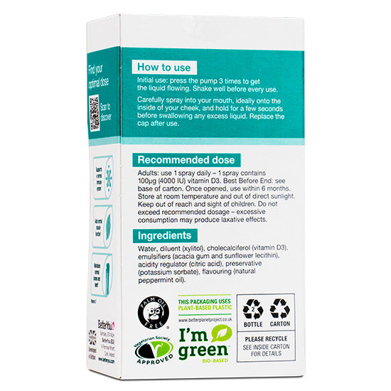Vitamin D3 4000 IU Oral Spray, Natural Peppermint, 15 ml, BetterYou - Vitax.ro