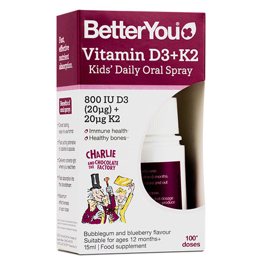 Vitamin D3+K2 Kids' Daily Oral Spray, Bubblegum & Blueberry, 15 ml, BetterYou - Vitax.ro