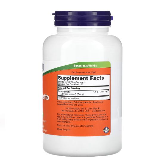 Saw Palmetto Berries, 550mg, 250 vcaps, NOW Foods - Vitax.ro