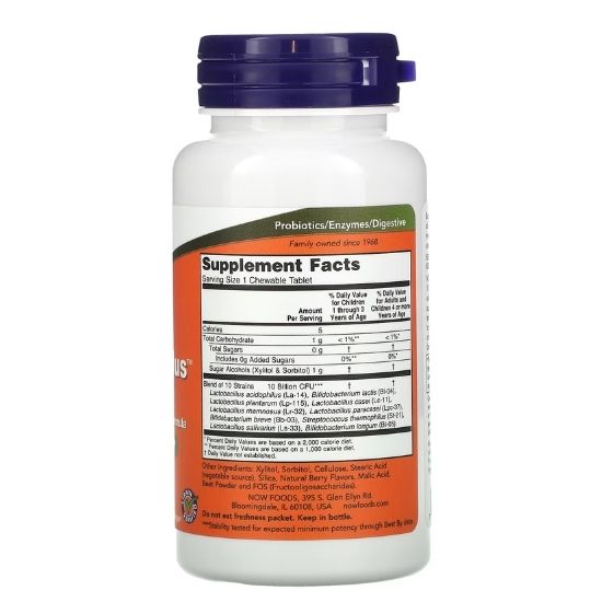 BerryDophilus, 10 Billion (Extra Strength), 50 chewables, NOW Foods - Vitax.ro